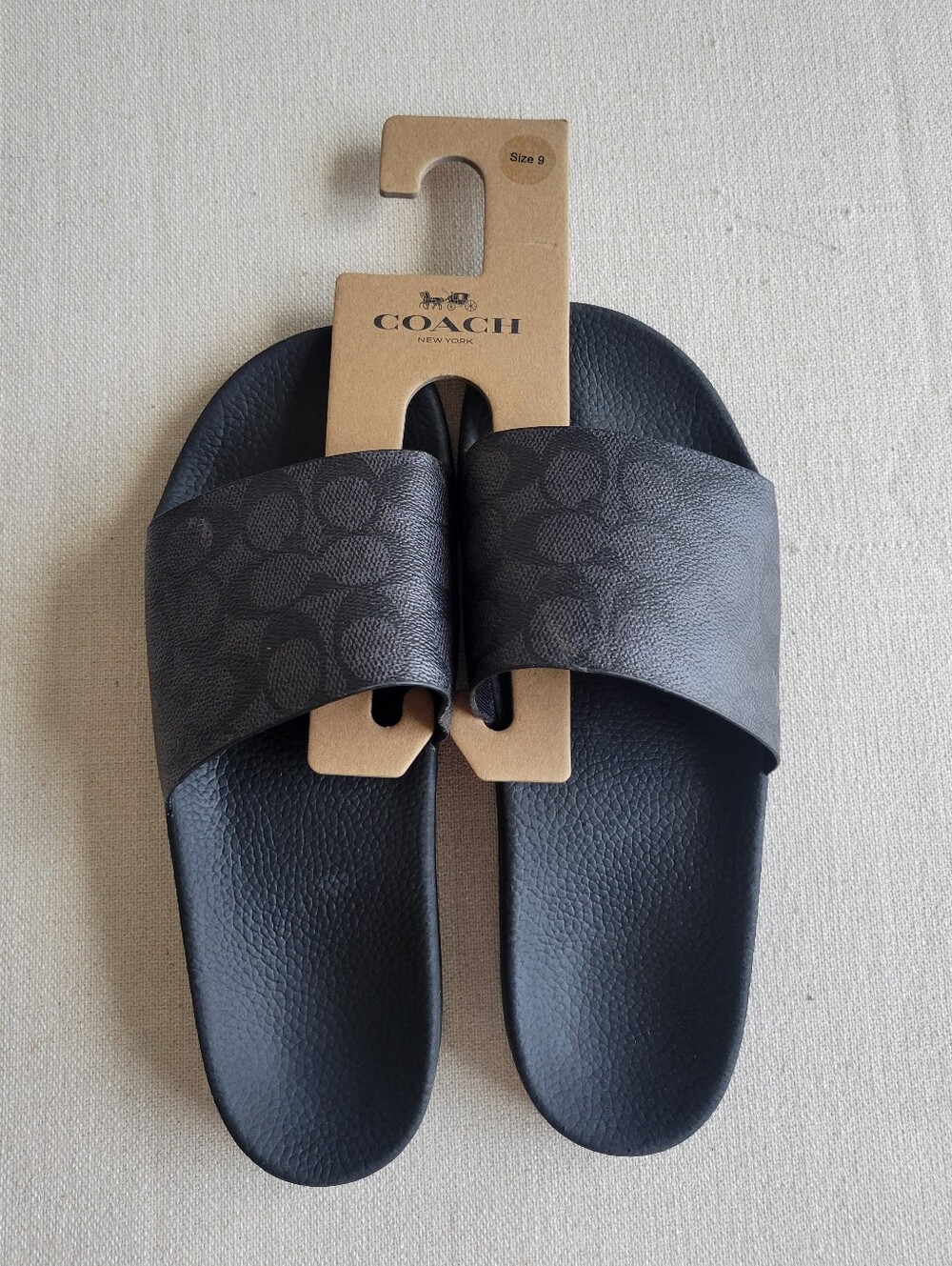 NWT Coach Monogrammed Black Slides Womens Size 9